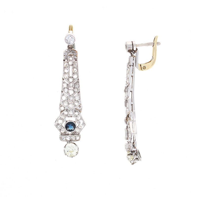Ladies Platinum 0.30cts Sapphire and 1.69cts Diamond Earrings Circa 1920's