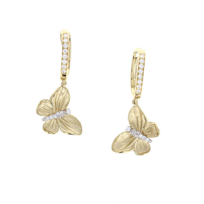 Ladies 18kt Yellow Gold 0.29cts Diamond Butterfly Dangle Earrings by Simon G