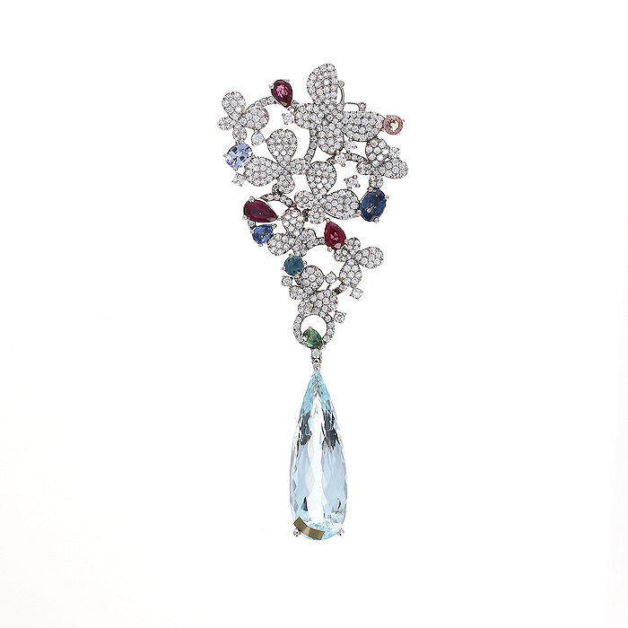 Ladies 18kt White Gold Multi Gemstone Pendant