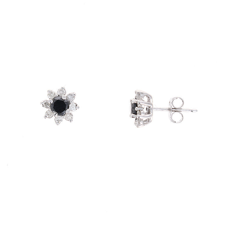 Ladies 14kt White Gold 0.75ct Black and White Diamond Earrings
