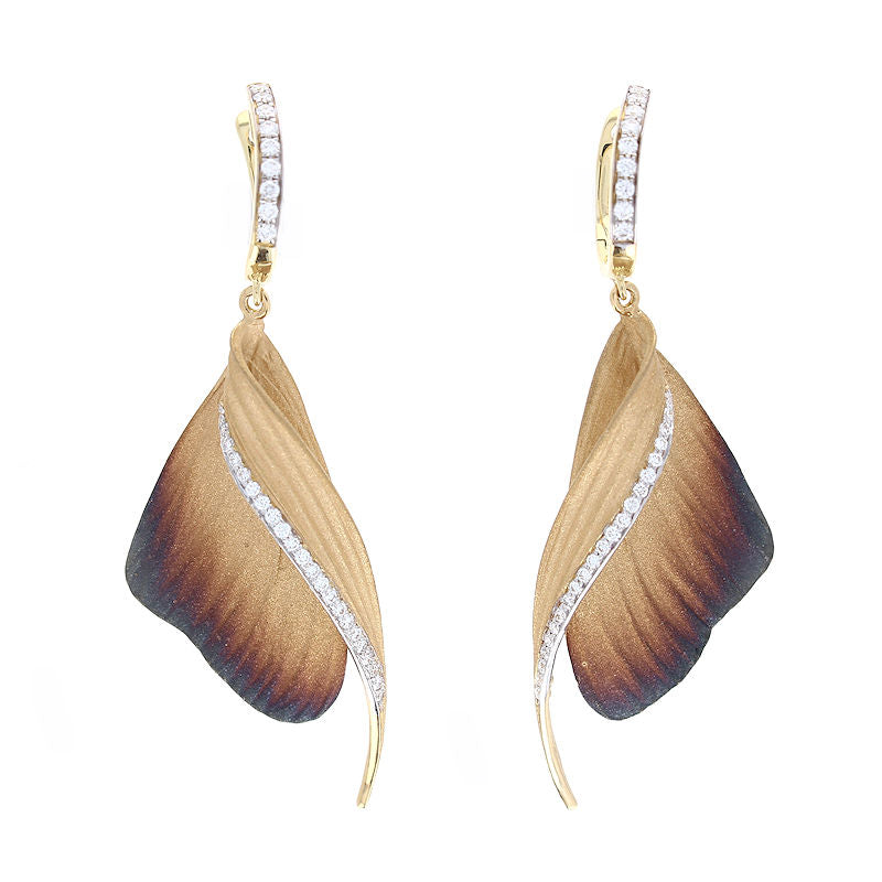 Ladies 18kt Yellow Gold 0.40cts Diamond Fallen Leaves Earrings by Simon G