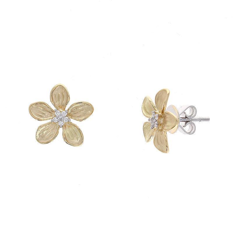 Ladies 18kt Yellow and White Gold 0.07cts Diamond Flower Earrings by Simon G