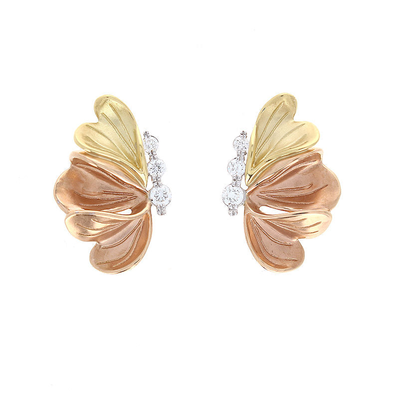 Ladies 18kt Tri-Color Gold 0.30cts Diamond Butterfly Earrings by Simon G