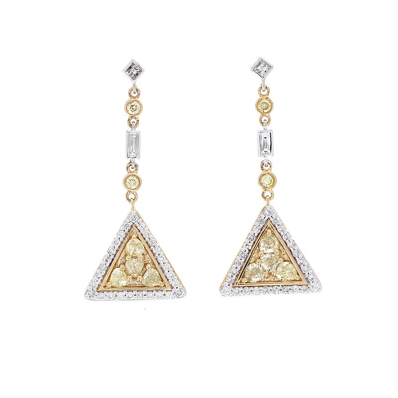 Ladies 14kt Two Tone 0.56cts Fancy Yellow Diamond and Diamond Earrings