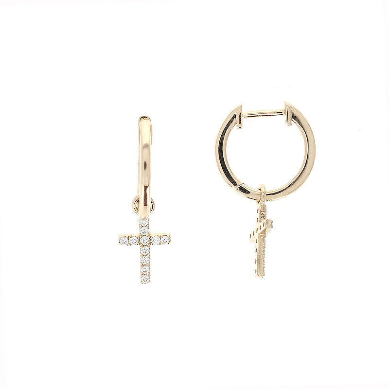 Ladies 14kt Yellow Gold 0.16cts Diamond Cross Earrings