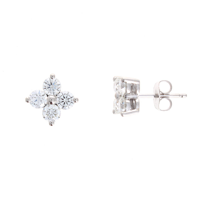 Ladies 14kt White Gold 2.00cts Diamond Cluster Earrings