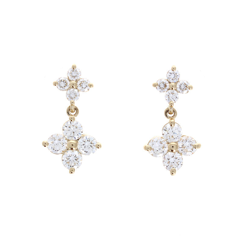 Ladies 14kt Yellow Gold 2.00cts Diamond Floral Dangle Earrings