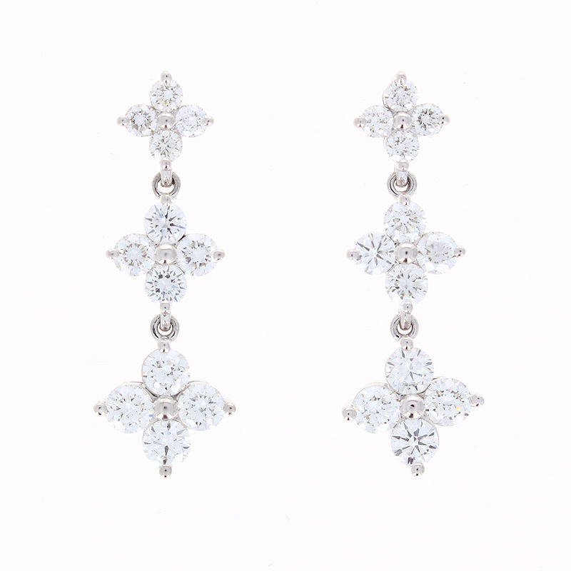 Ladies 14kt White Gold 3.00cts Diamond Floral Dangle Earrings