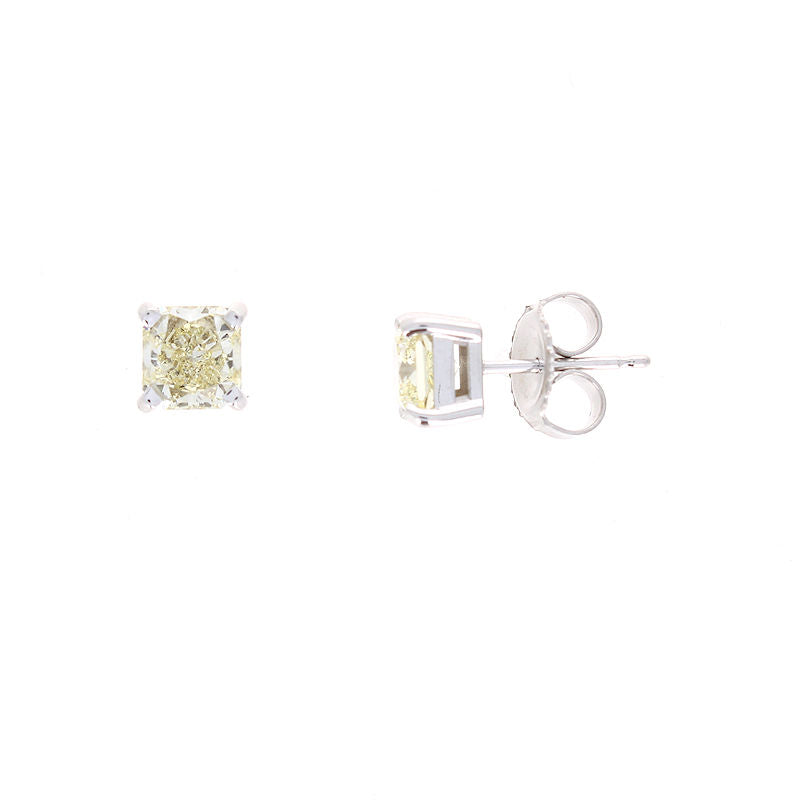 Ladies 14kt White Gold 1.73cts Yellow Diamond Stud Earrings