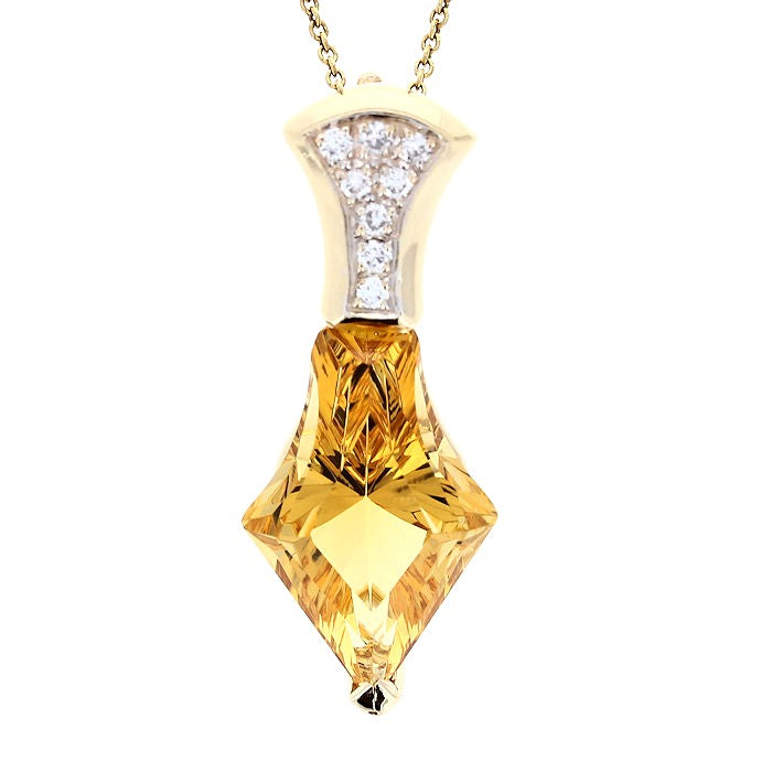 14kt Yellow Gold 9.92ct Citrine and 0.17cts Diamond Pendant