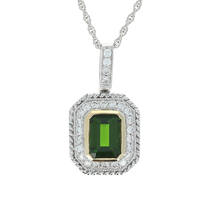 Ladies 14kt White and Yellow Gold 1.03ct Diopside and 0.26cts Diamond Pendant