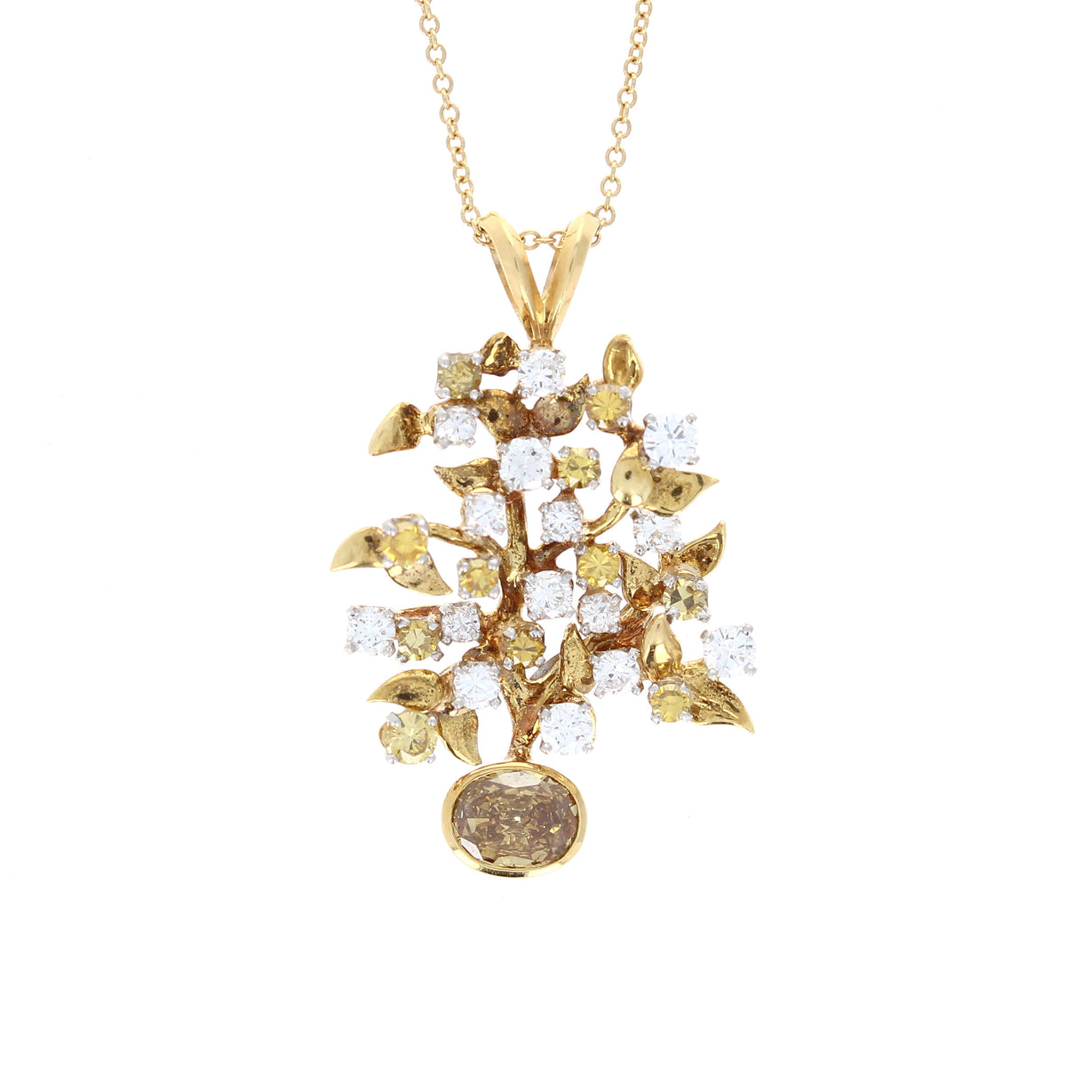Ladies 18kt Yellow Gold 0.46ct Oval and 2.26cts Diamond Pendant By Julius Cohen