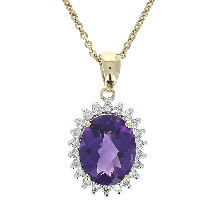 Ladies 14kt Yellow Gold 2.02ct Amethyst and 0.23cts Diamond Pendant