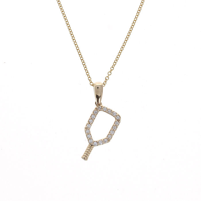 Ladies 14kt Yellow Gold 0.13cts Diamond Pickleball Racket Pendant