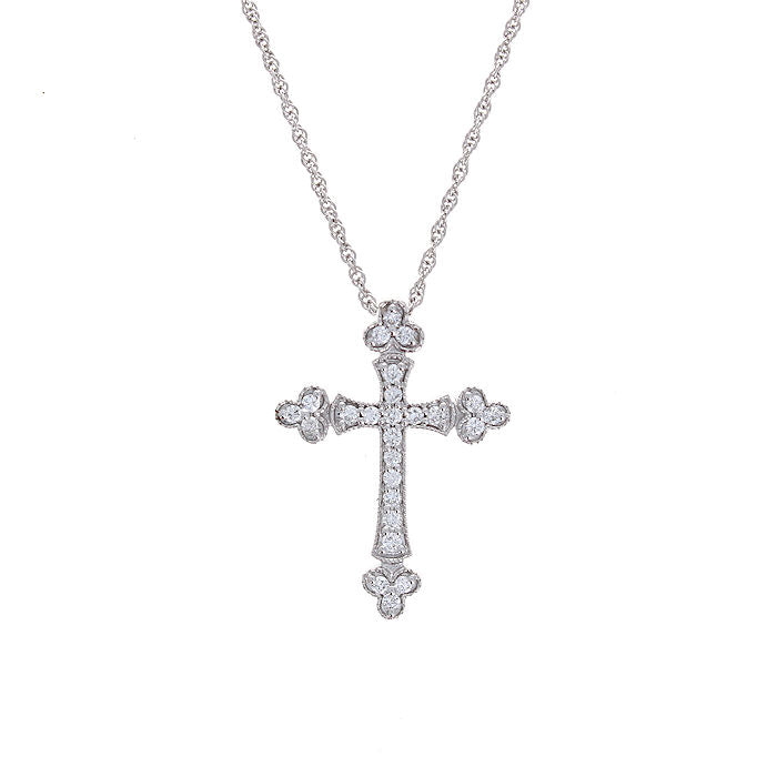 Ladies 14kt White Gold 0.25cts Diamond Cross Pendant