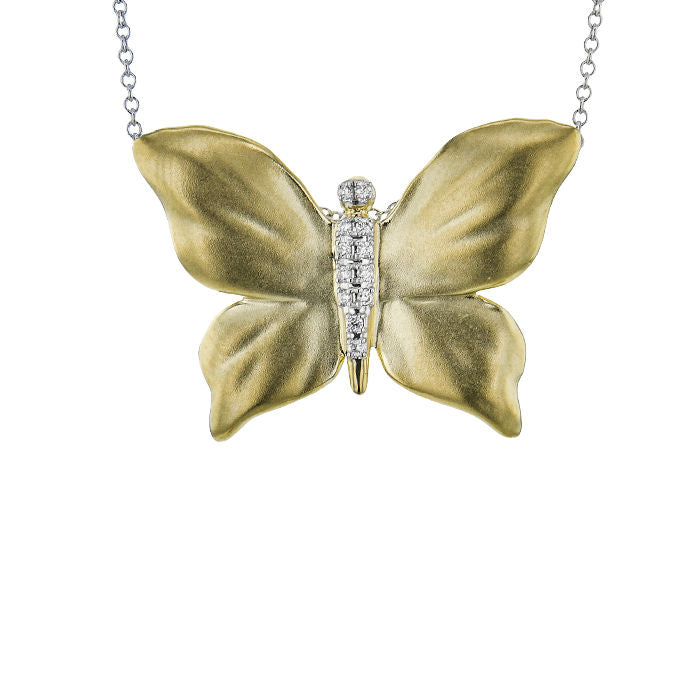 Ladies 18kt Yellow Gold 0.05cts Diamond Butterfly Pendant