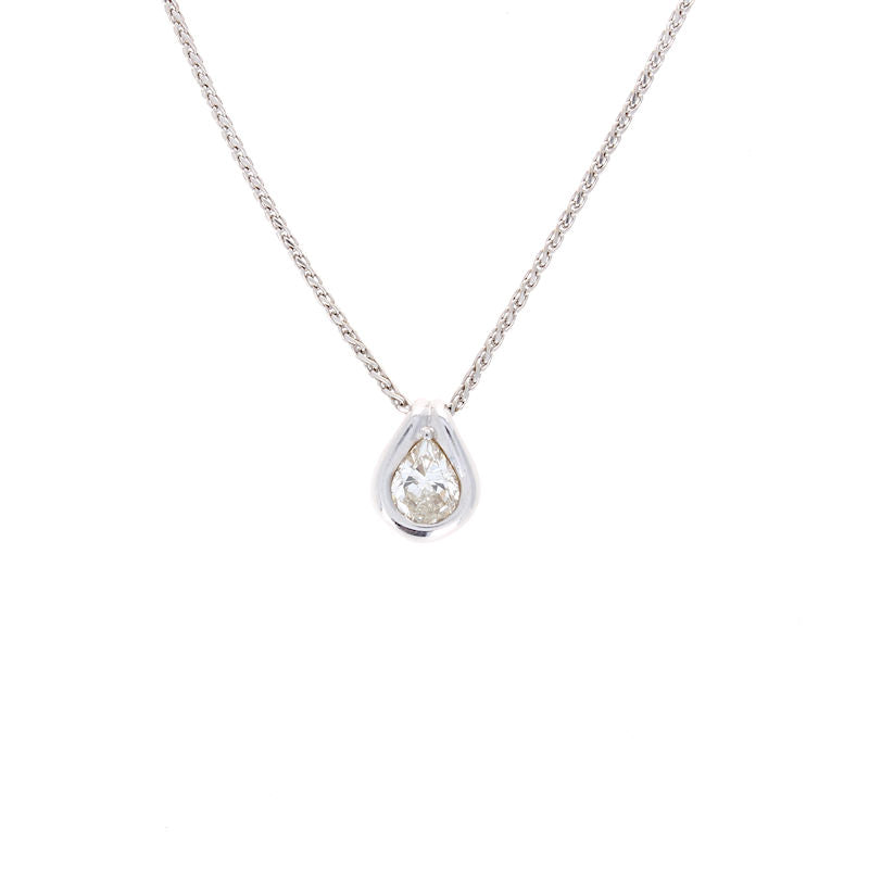 Ladies 14kt White Gold 0.53ct Pear Cut Diamond Necklace