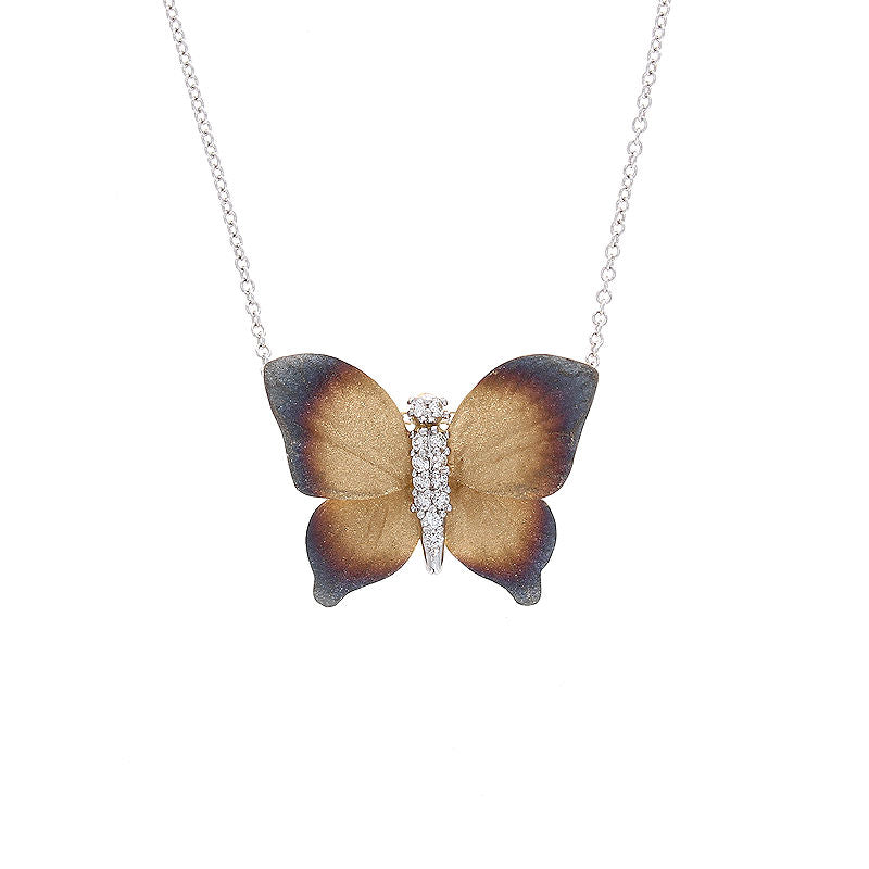 Ladies 18kt Yellow Gold 0.10cts Diamond Butterfly Pendant by Simon G