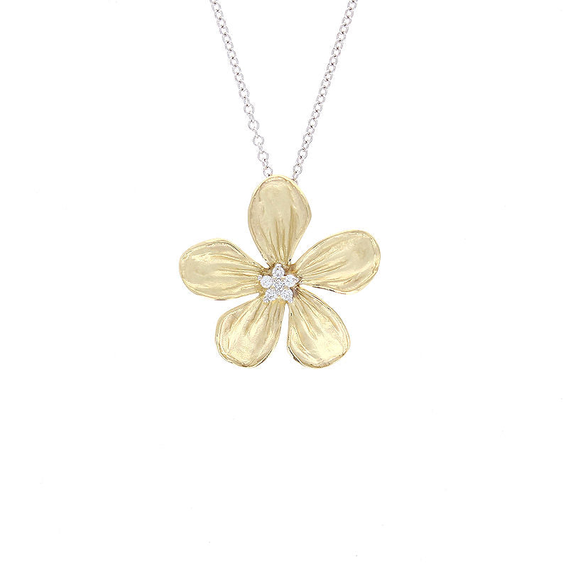 Ladies 18kt White and Yellow Gold 0.04cts Diamond Flower Pendant by Simon G