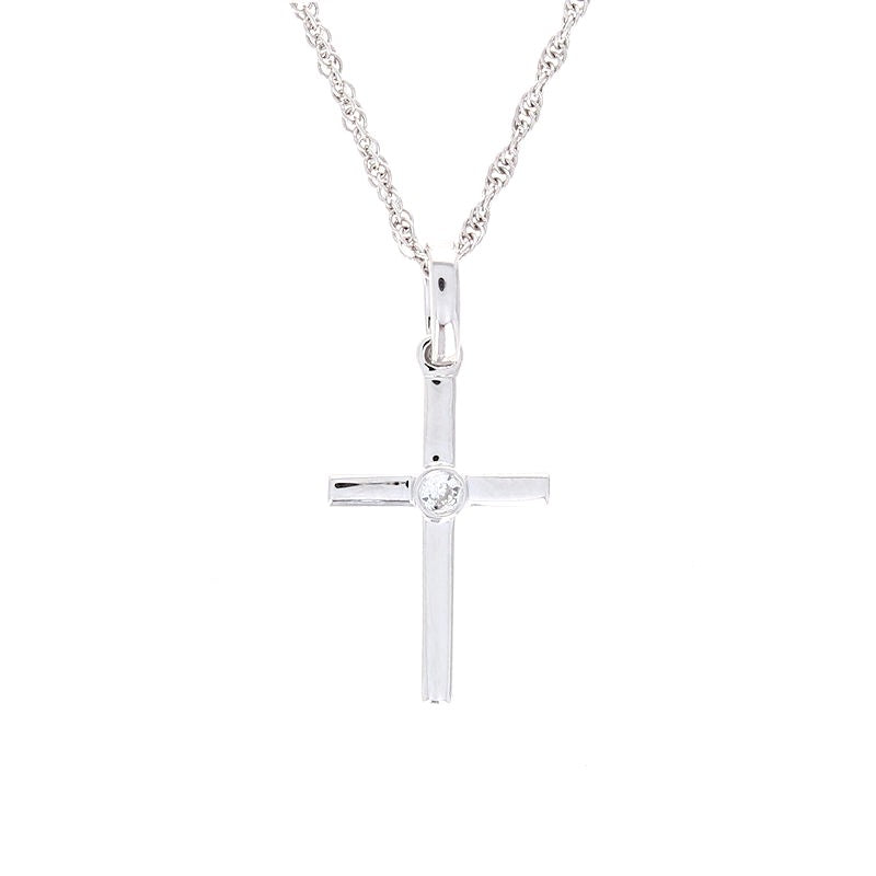 Ladies 14kt White Gold 0.02ct Diamond Cross Pendant