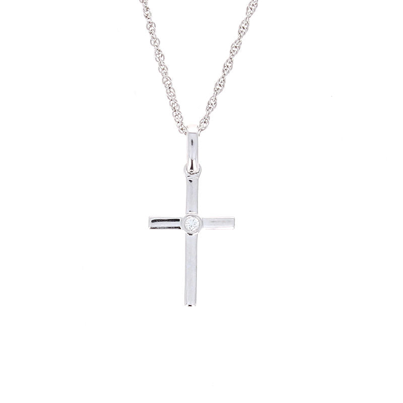 Ladies 14kt White Gold 0.02ct Diamond Cross Pendant