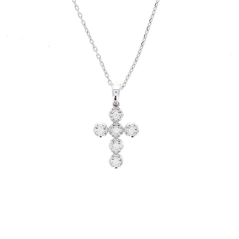 Ladies 14kt White Gold 0.05cts Diamond Cross Pendant 18" Long