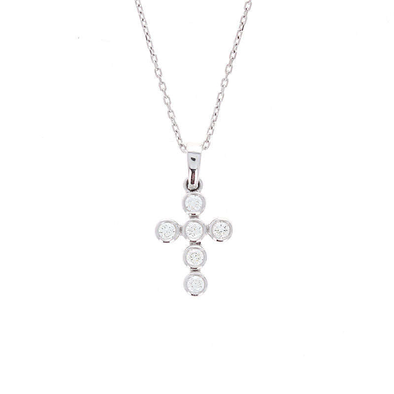 Ladies 14kt White Gold 0.19cts Diamond Cross Necklace 18" Long