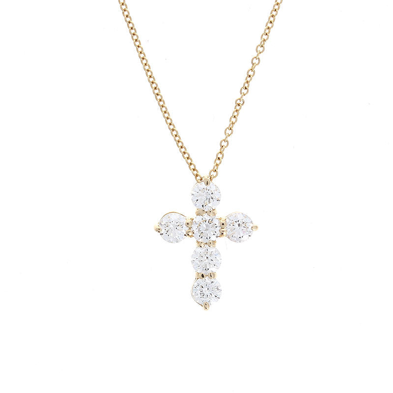 Ladies 14k Yellow Gold 0.92cts Diamond Cross Pendant