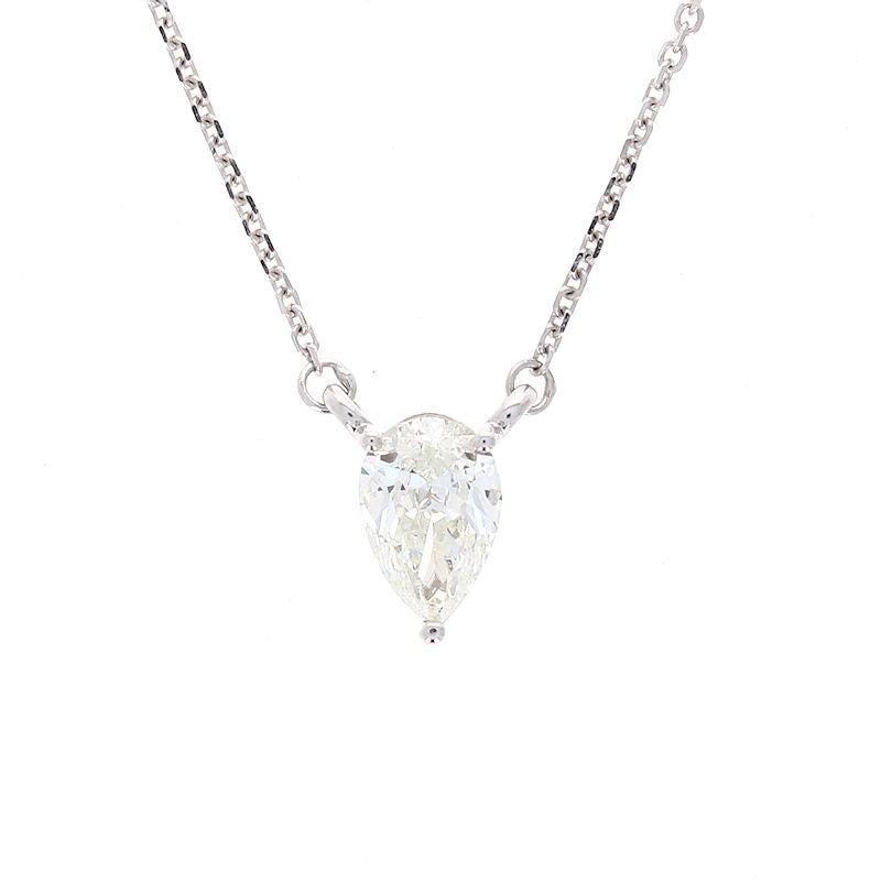 Ladies 14kt White Gold 0.90ct Pear Shape Diamond Solitaire Pendant