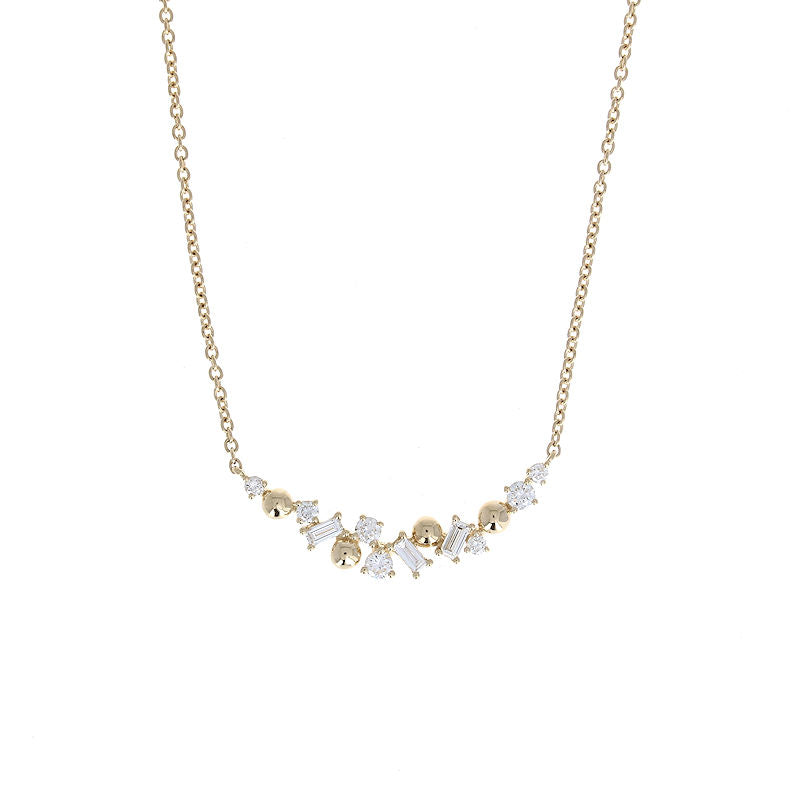 Ladies 14kt Yellow Gold 0.19cts Round and 0.010cts Baguette Diamond Pendant