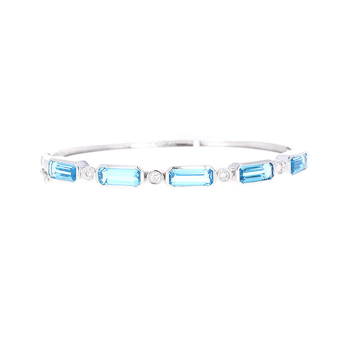 Ladies 14kt White Gold 8.00cts Blue Topaz and 0.16cts Diamond Bangle