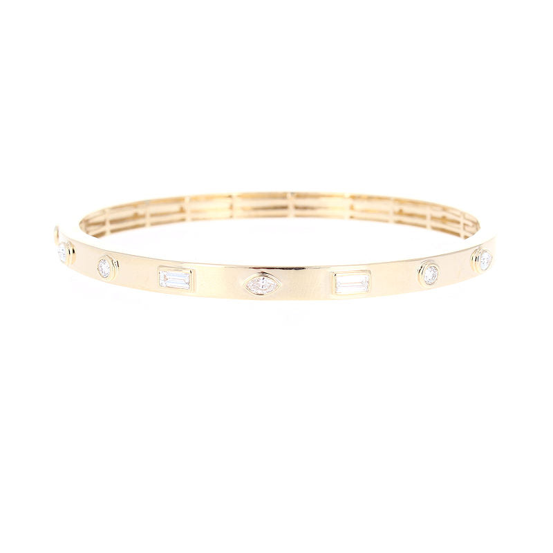 Ladies 14kt Yellow Gold 0.65cts Multi-Cut Diamond Bangle Bracelet