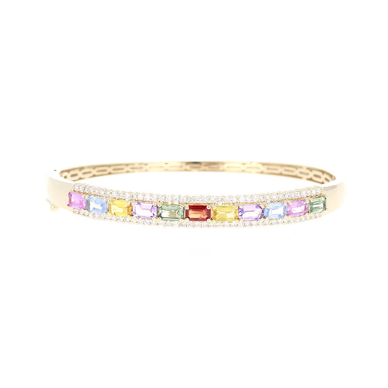 Ladies 14kt Yellow Gold 4.00cts Multi-Color Sapphire and 0.78cts Diamond Bangle Bracelet
