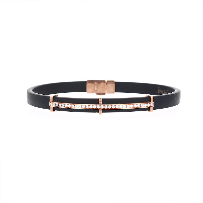 Mens 14kt Rose Gold and Rubber 0.35cts Diamond Bracelet By Simon G