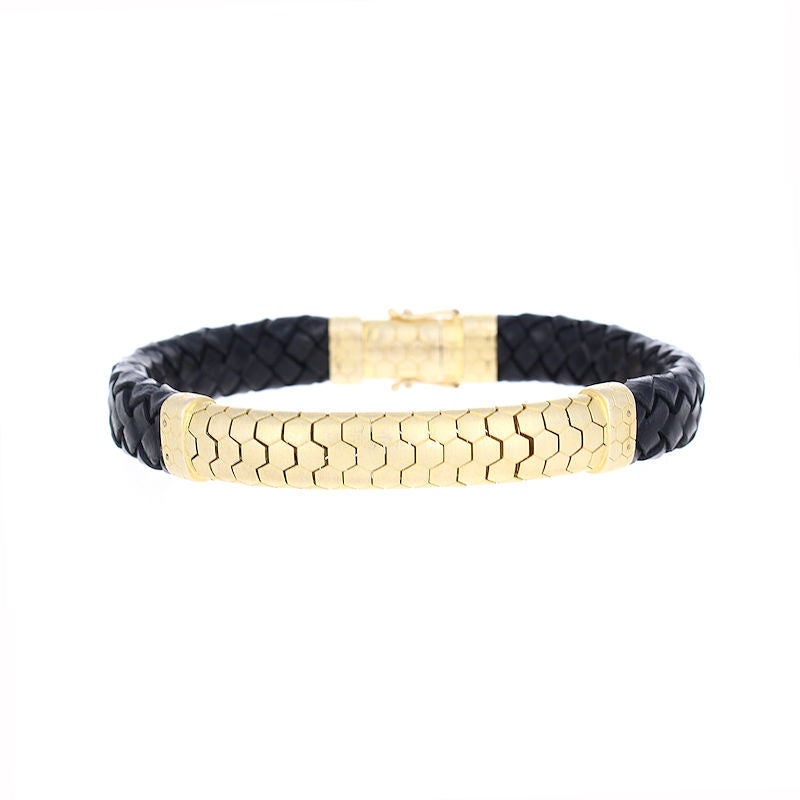 Ladies 14kt Yellow Gold Leather Bracelet By Simon G
