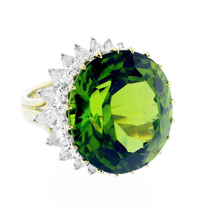 Ladies Platinum and 18kt Yellow Gold 34.50ct Peridot and 7.58cts Diamond Ring by Julius Cohen