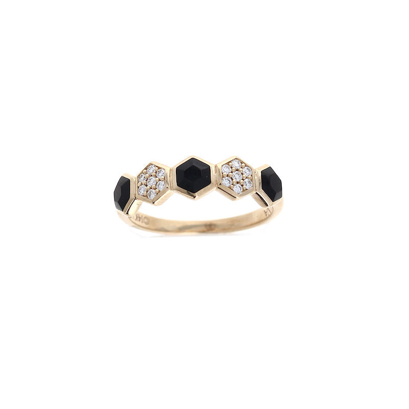 Ladies 14kt Yellow Gold Black Onyx and 0.10cts Diamond Ring