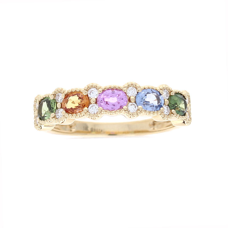 Ladies 14kt Yellow Gold 1.15cts Multi Color Sapphire and 0.17cts Diamond Ring