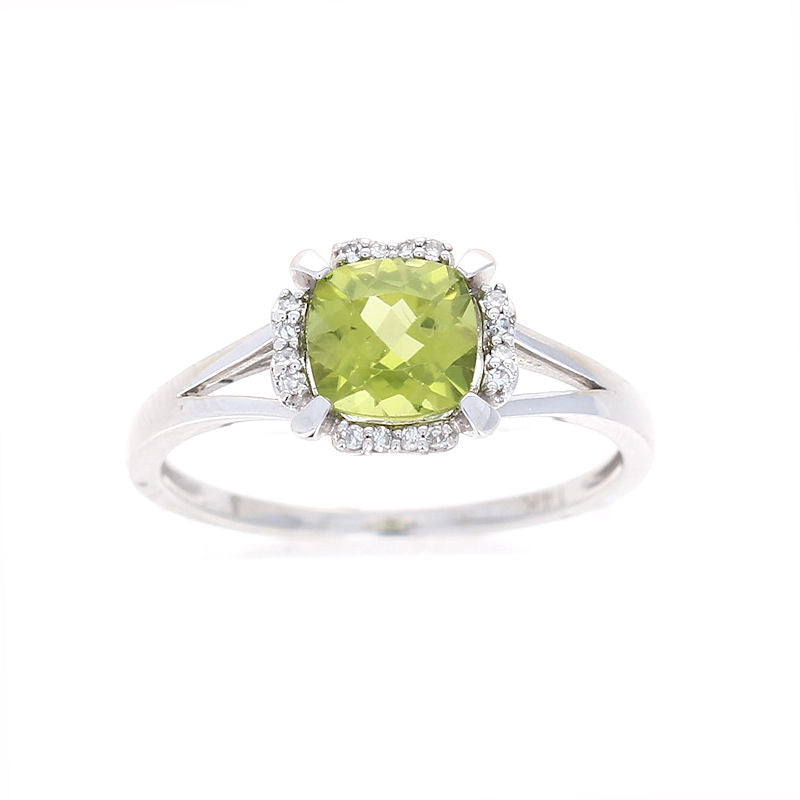 Ladies 14kt White Gold 0.50ct Peridot and 0.05cts Diamond Ring