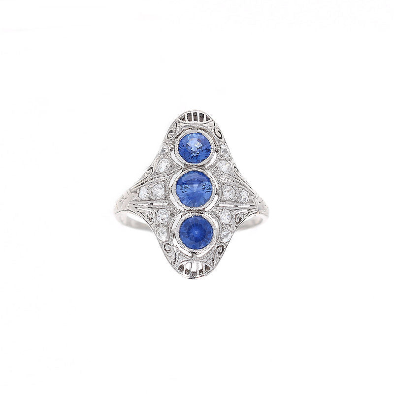 Ladies Platinum 0.86ct Sapphire and 0.38cts Diamond Art Deco Ring