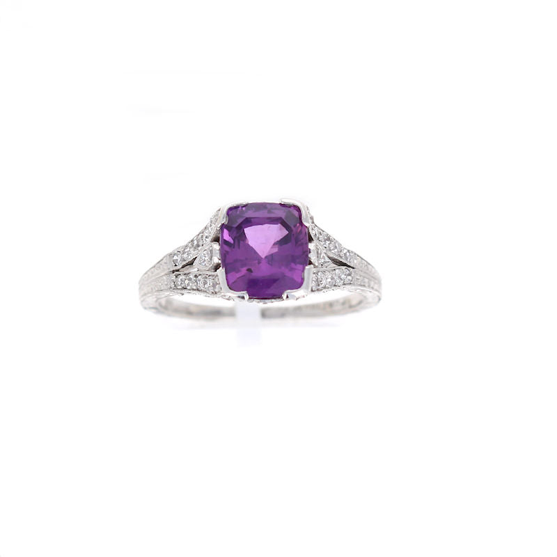Ladies Platinum 2.06ct Pink Sapphire and 0.40ctw Diamond Art Deco Ring