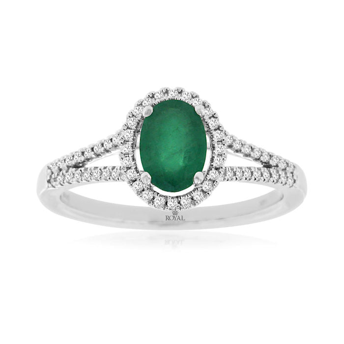 Ladies 14kt White Gold 0.75ct Emerald and 0.20cts Diamond Ring