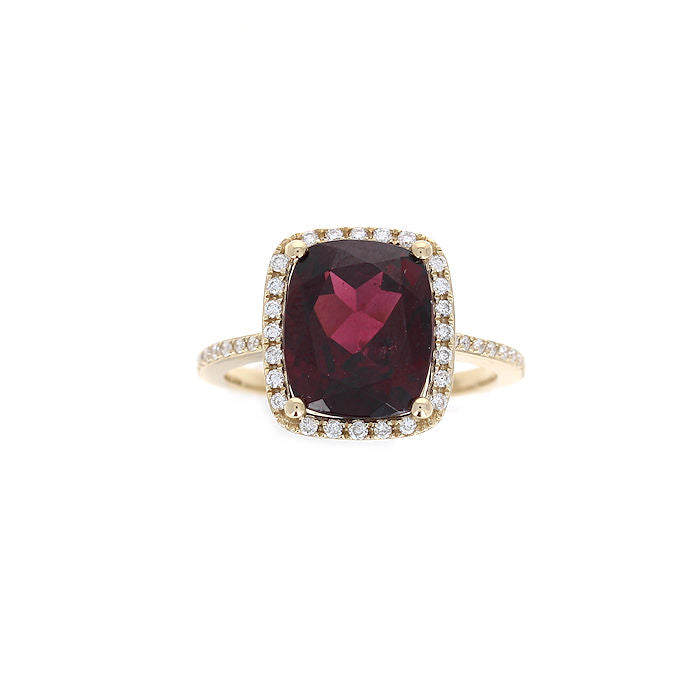 Ladies 14kt Yellow Gold 4.70ct Garnet and 0.30cts Diamond Ring