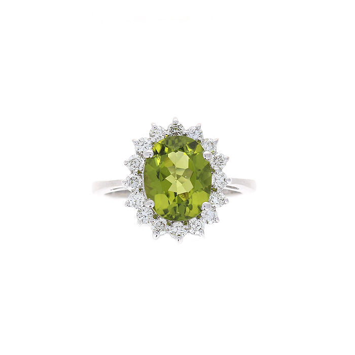 Ladies 14kt White Gold 2.80ct Peridot and 0.65cts Diamond Ring