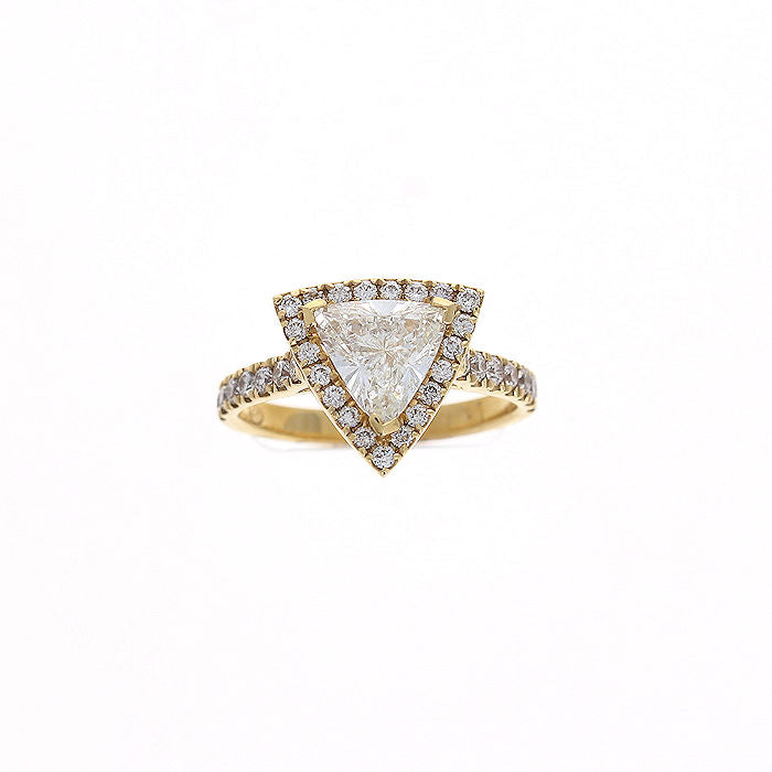 Ladies 18kt Yellow Gold 1.49ct Trillian Cut and 0.60cts Diamond Engagement Ring