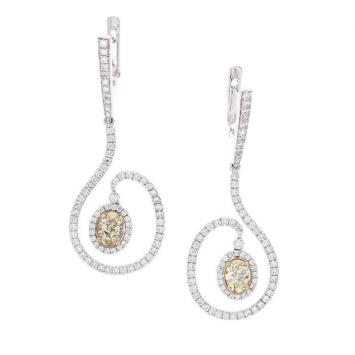 Ladies 18kt White and Yellow Gold 1.30cts Oval Cut and 1.36cts Diamond Earrings