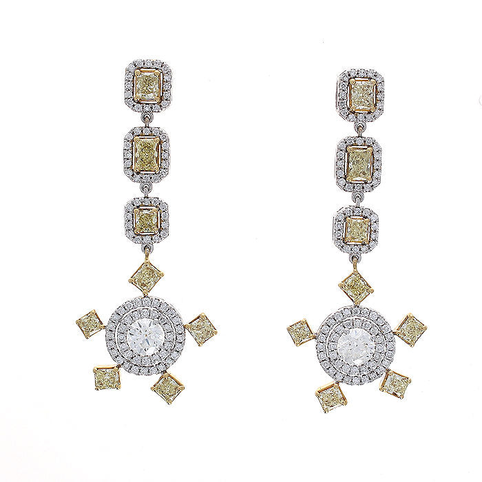 Ladies 18kt White and Yellow Gold 2.40cts Radiant Cut and 2.38cts Diamond Earrings