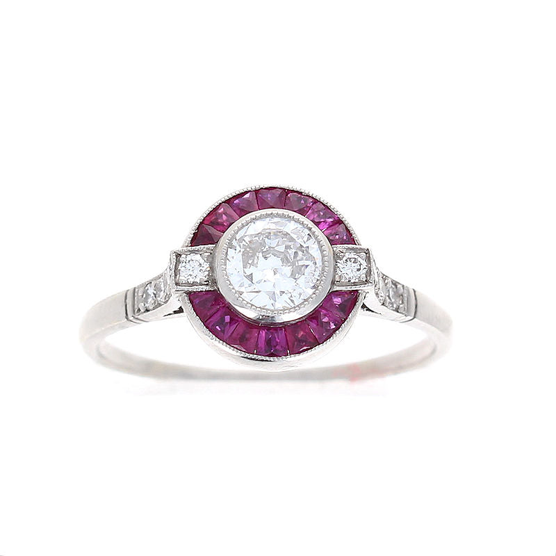 Ladies Platinum Art Deco 0.52cts Diamond and 0.42cts Ruby Ring