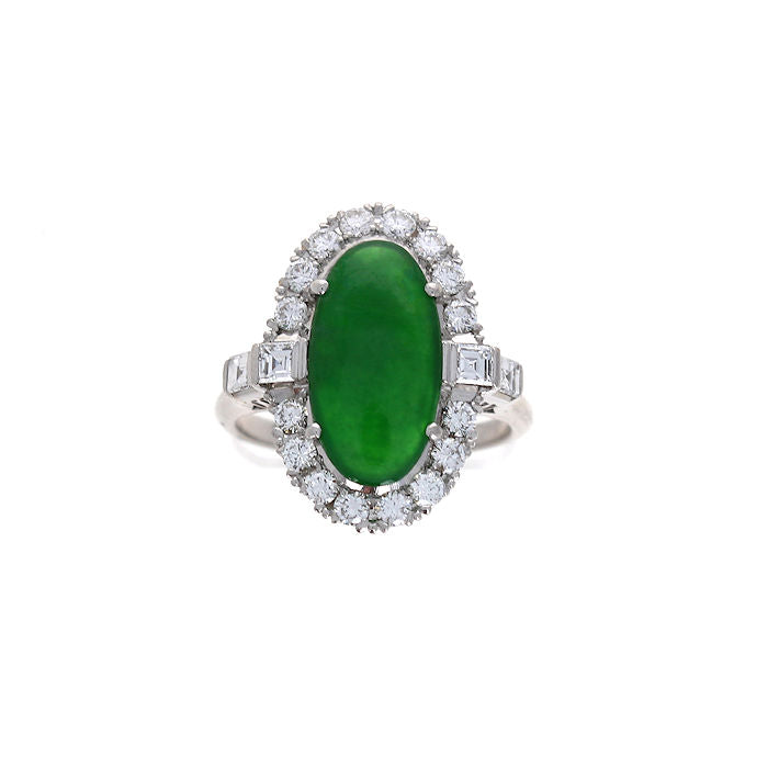 Ladies Platinum Vintage 3.75ct Jade and 0.28cts Diamond Ring Circa 1930