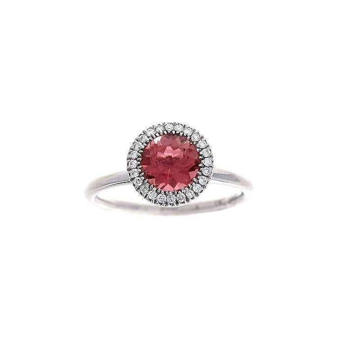 Ladies 14kt White Gold 1.15ct Pink Tourmaline and 0.15cts Diamond Ring